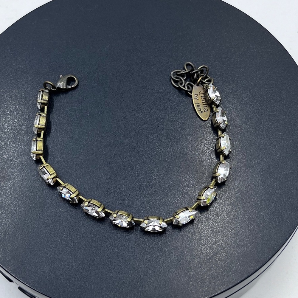 Realia by Jen Handcrafted Crystal Link Tennis Bracelet Antique Gold/Brass